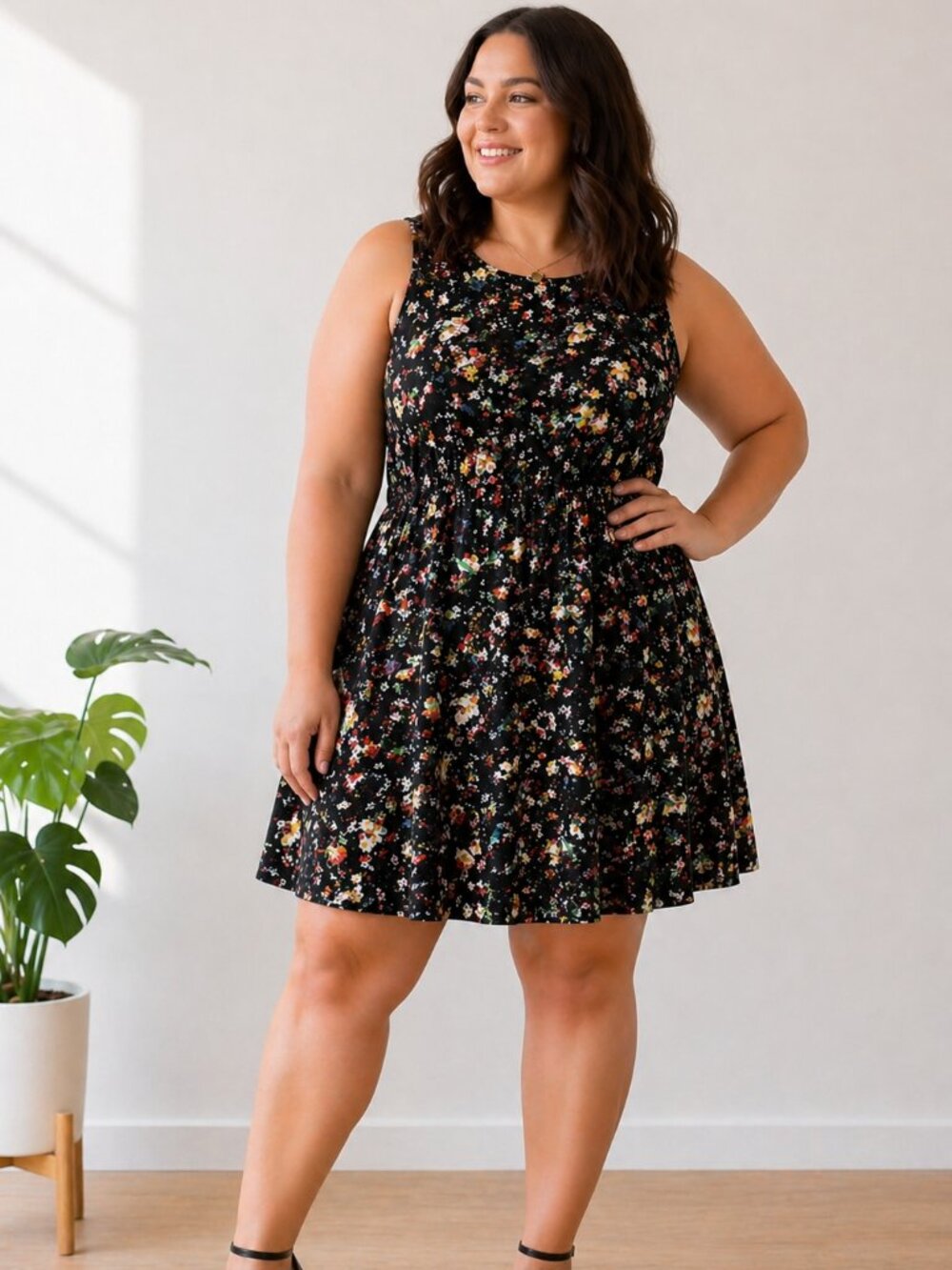 GAP Size 20 Black Abstract Print A-Line Dress Sleeveless Fit & Flare